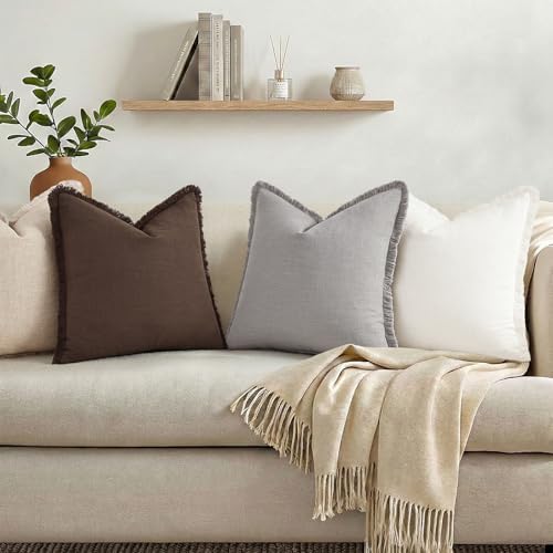decorUhome Linen Fringe Light Grey Throw Pillow Covers 26x26 Set of 2 - Image 6