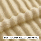 FUTEI Pack of 2 Faux Mink Fur Throw Pillow Covers 22x22 Inch, Beige - Image 2