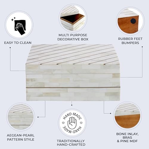 Handicrafts Home Large Decorative Storage Box with Lid – 12X8X5” Coffee Table Organizer, Keepsake- Decorative Boxes for Home Decor, Stylish Decorative Box for Office Decor-Aegean Pearl - Image 3