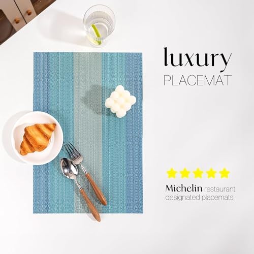 LEXMORE PlaceMats Set of 12 Vinyl/Plastic Woven Place Mats for Kitchen Table Indoor/Outdoor Washable PlaceMat Wipeable Dining Table Mats(Ocean Geode) - Image 2