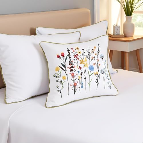 Embroidered Throw Pillow Covers 20x20 Pack of 2 Wildflower - Image 7