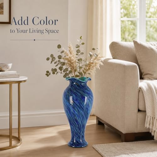 20in Tall Hand Blown Glass Vase Unique Ruffle Wide Mouth Vases, Elegant Modern Glass Flower Decorations Vase, Beautiful Colorful Vases for Home Living Room Bookshelves Wedding High End Centerpieces - Image 4