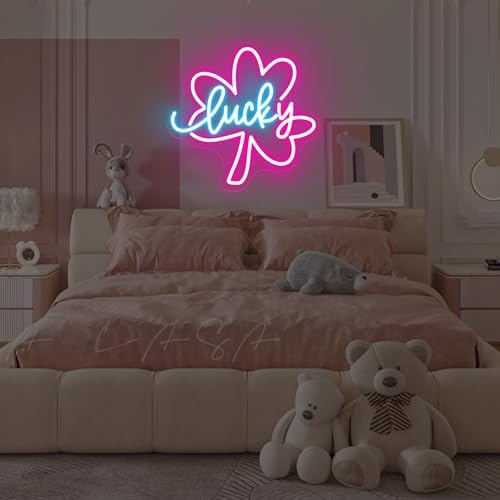 Lucky Clover Neon Sign for Girls Bedroom, Pink Aesthetic Dorm Room Decor - Image 4