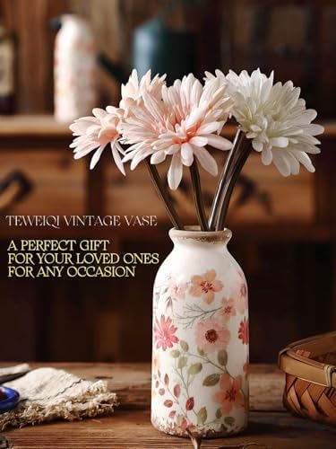 Vintage Flora Ceramic Vase Set, Retro Rustic Cute Vase Gift, Art Decorative Vase for Your Home, Kitchen, Bedroom, Office, Living Room, Bathroom, & Shelf Centerpiece Table Decorations - Image 2