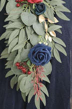 Floroom 6ft Artificial Eucalyptus Garland with Flowers Fake Greenery Faux Floral Vine Garland for Table Decor Wedding Centerpieces Bridal Shower Party Decorations, Dark Red Burgundy Navy - Image 5