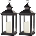 2-Pack 14" Decorative Candle Lantern Black Outdoor Lanterns with Timer Candles - IP44 Waterproof Vintage Lanterns Battery Powered LED Decorative for Wedding - Warm White Hanging Wall by BrightZeal