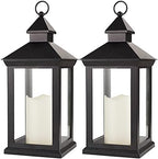 2-Pack 14" Decorative Candle Lantern Black Outdoor Lanterns with Timer Candles - IP44 Waterproof Vintage Lanterns Battery Powered LED Decorative for Wedding - Warm White Hanging Wall by BrightZeal
