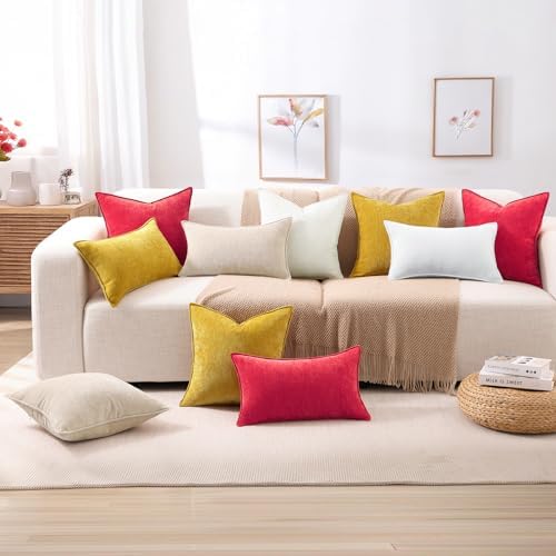 decorUhome Chenille Red Velvet Throw Pillow Covers 24x24 Set of 2 - Image 6