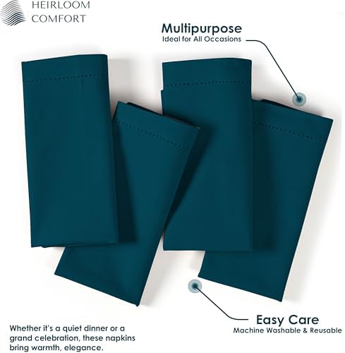 Teal Green Cloth Napkins 18x18 Inch - 12 Pack - 100% Cotton, Absorbent, Soft, Durable, Reusable, Washable - Hemstitch Mitered Edges - Ideal for Weddings, Parties, Gifts, Everyday Use - Image 5