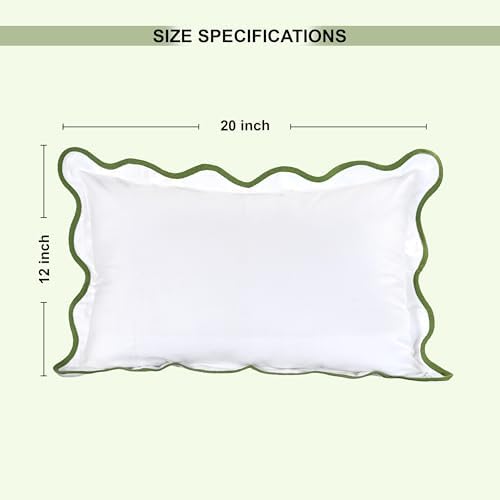 Ridhi White with Green Scalloped 100% Cotton Throw Pillow Covers 12x20 Inch - Image 5