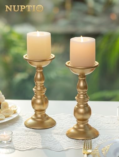 NUPTIO Gold Pillar Candle Holder: Brass Tall Stand for 3" Candles - Image 2