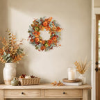 20 Inch Pre-Lit Pumpkin Fall Wreath for Front Door, 30 White LEDs - Image 4