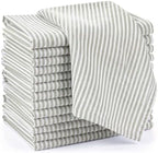 Mindsoft Set of 12 Green Striped Linen Cotton Cloth Napkins 18" x 18" by Mindsoft