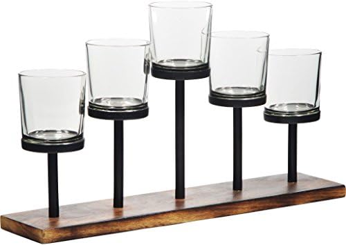 Decorative Votive Candle Holder Centerpiece, 5 Glass Cups on Wood Base - Image 2