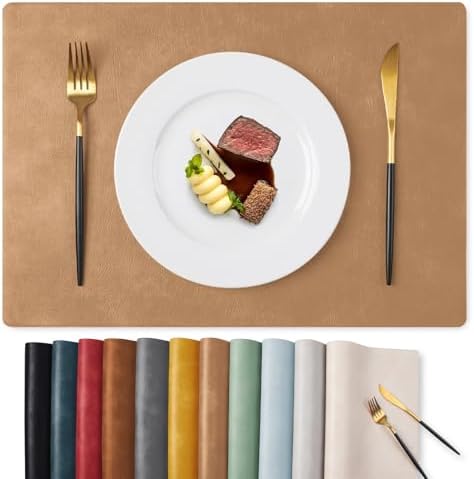 MOSAYT Vinyl Faux Leather Placemats, Set of 8, Camel by MOSAYT