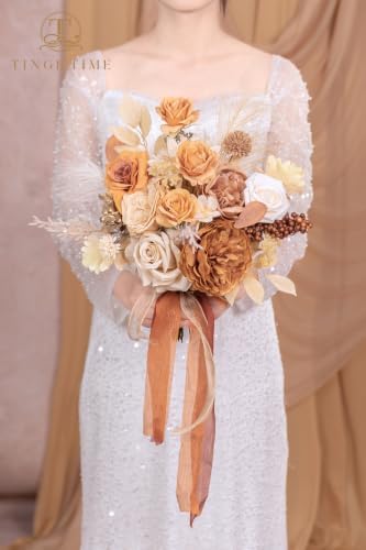 TINGE TIME Artificial Wedding Flower Combo, Rose Peony Boho Nude Coffee - Image 5