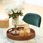 16.9 inch Round Rattan Tray, Woven Large Serving Tray with Handles, Wicker Serving Basket, Coffee Table Decor for Living Room, Reddish-Brown - Image 3