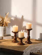 Wood Pillar Candle Holder: Mid Century Dark Brown Candle Stand - Image 2