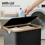 efluky 100L Laundry Basket with Lid and Net Bag, Tall Laundry Hamper with Bamboo Handles, Aesthetic Dirty Clothes Bin for Laundry Room, Bathroom, Bedroom and Dorm, Black - Image 2