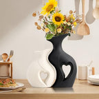 XL Black and White Decor Heart Shaped Ceramic Flower Vase Set of 2 - Image 2