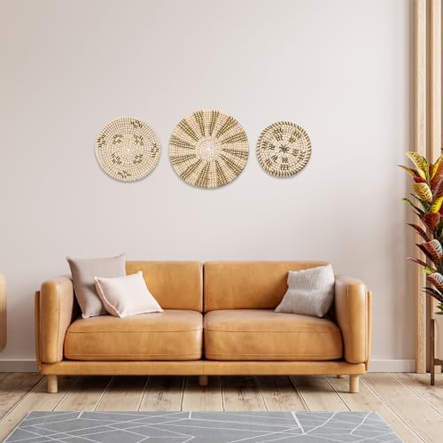 uxcell 3pcs Bohemian Wall Basket Decor Set Hanging Woven Wall Basket - Image 5