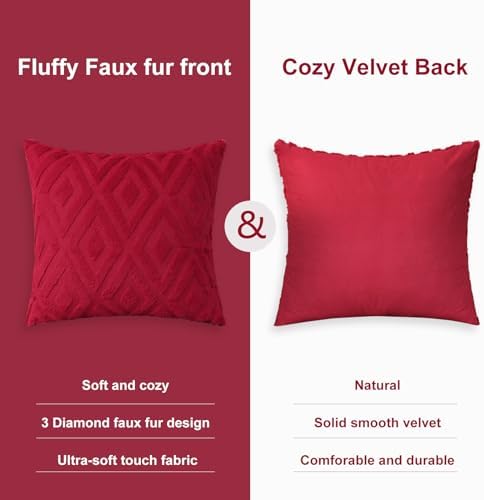 Pallene Fall Red Faux Fur Throw Pillow Covers 26x26 Set of 2 - Image 3
