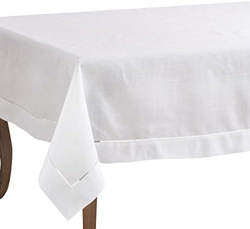 SARO LIFESTYLE Hemstitched Border Tablecloth, White, 70"x104" by SaroLifestyle