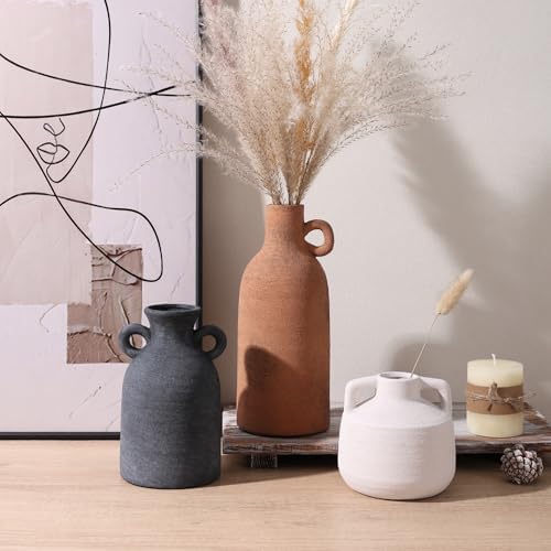Ceramic Vase Set, 3Pcs Flower Vases for Modern Boho Farmhouse Decor, Decorative Vases for Pampas Grass & Dried Flowers, Distressed Finish - Image 4