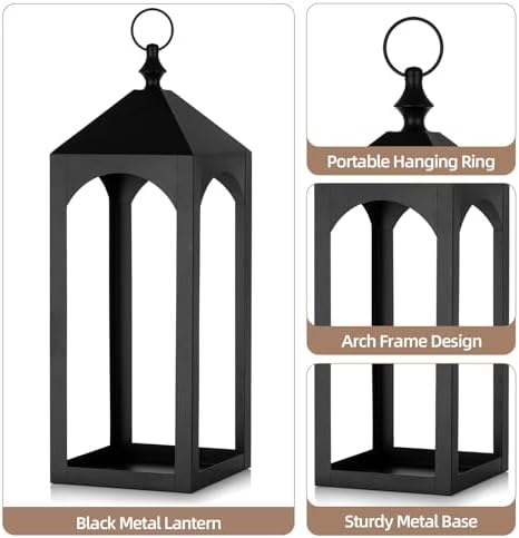 24" & 17" Large Outdoor Floor Lantern, Set of 2 Fall Porch Decor - Image 3