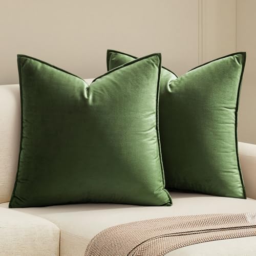 MIULEE Decorative Moss Green Velvet Euro Sham Throw Pillow Covers 24x24 in by MIULEE