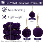 XmasExp 36PCS Velvet Christmas Ornaments Set Mixed Flocked Balls Ornaments Shatterproof Christmas Tree Decorations for Holiday,Party,Home（Purple） - Image 2