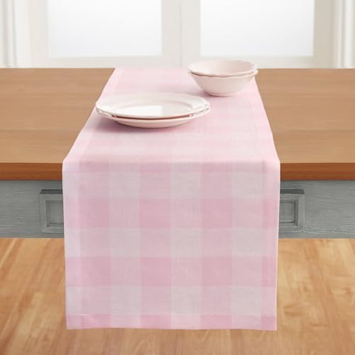 Solino Home 100% Pure Linen Table Runner Pink, Buffalo Check 14 x 90 in by SolinoHome