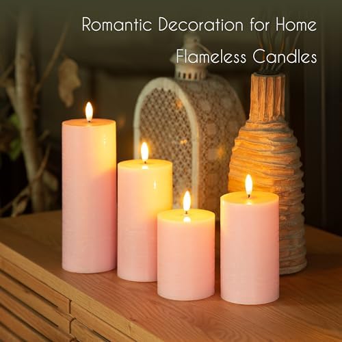 LUSHARBOR Flameless Candles, 4 Pack Battery Operated Candles with Remote, Real Wax LED Fake Candles with Timer Flickering for Christmas Wedding Home Party D3 H 5" 6" 7" 9" Pink - Image 5