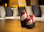 IYARA CRAFT 3 Wooden Candle Holders Decorative Candle Holders with Beauty Decor Dry Leaf – Intricate Details – Matte Wood Finish – Ideal for Modern & Rustic Settings 2 Tones, red, Black (Rugby Shape) - Image 7