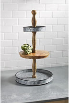 Mud Pie Tin and Wood Tiered Server, Brown/Gray, 25" x 14" dia - Image 2