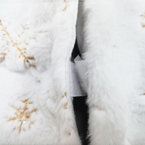 CHICHIC 36 Inch Large Christmas Tree Skirt White Tree Skirt Xmas Faux Fur Tree Skirts Christmas Decorations for Holiday Tree Ornaments Christmas Party Home Decorations with Sequin Gold Snowflakes - Image 5