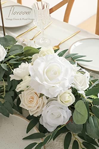 Floroom 6ft Artificial Eucalyptus Garland with Flowers Fake Greenery Faux Floral Vine Garland for Table Decor Wedding Centerpieces Bridal Shower Party Decorations, Ivory White - Image 4