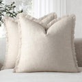 ZWJD Pillow Covers 24x24 Set of 2 Throw Pillow Covers with Fringe Chic Cotton Euro Shams Square Cushion Covers for Couch Sofa Bed Living Room Farmhouse Boho Decor, Natural Beige by ZWJD