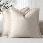 ZWJD Pillow Covers 24x24 Set of 2 Throw Pillow Covers with Fringe Chic Cotton Euro Shams Square Cushion Covers for Couch Sofa Bed Living Room Farmhouse Boho Decor, Natural Beige by ZWJD