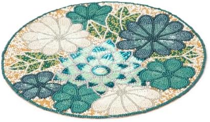Lightnpro Flower Beaded Placemats Round, Rustic Farmhouse Hand Beaded Floral Placemats to Decorate Christmas Xmas Wedding Family Party Thanksgiving Dinner Table Décor - 13 Inch - Teal Combo - Image 4