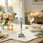 Pewter Candlestick Holder, 12 Inch Tall Single Taper Candle Holder, Ornate Decorative Metal Candle Stand with Embossed Floral Detail and 4 Inch Base for Tabletop Decor - Image 4