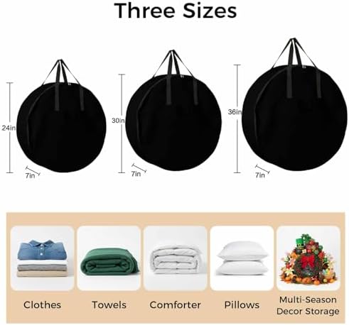 36 Inch Round Storage Bag 1 Pack,Solid Art Minimalist Pure Black Waterproof Wreath Storage Container with Handles&Zipper Plain Single Dark Color Closet Organizer Bags Garland Box - Image 7