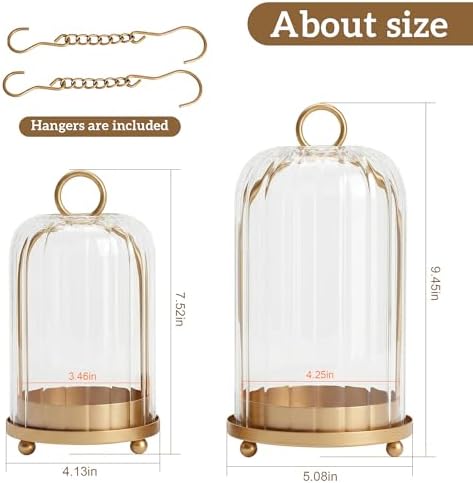 Vintage Brass Metal Candle Lantern with Ribbed Thick Glass Dome Set of 2 - Image 2