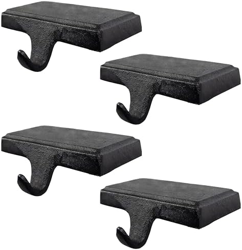 Lulu Decor Black Christmas Stocking Holders for Mantle set of 4 - Heavy Cast Iron Weighted Strong & Sturdy - Low Profile Flat Base Stocking Hooks, Simple Design for Mantle Decor Weighs 1 lb 10 oz each by LuluDecor