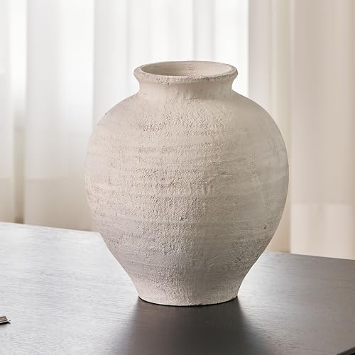 LB2 White Ceramic Large Vase, 11.8" Tall Zen Style, Terra Cotta Pitcher, Distressed Farmhouse Decor, Pottery Decorative Flower for Home Decor (C - White 11.8") by LB2