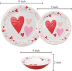 UPware 12 Piece Love Hearts Melamine Dinnerware Sets, Outdoor Dishes Set, Plates and Bowls Sets, Valentine's Day Decorations, Service for 4, Red - Image 4