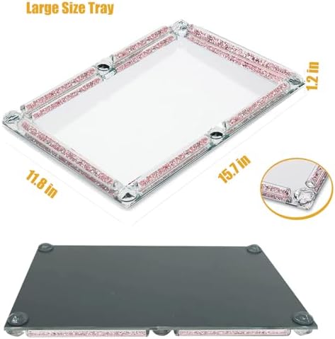 Large Crystal Tray, 15.7"x11.8"Rose Rectangular Makeup Perfume Tray - Image 2