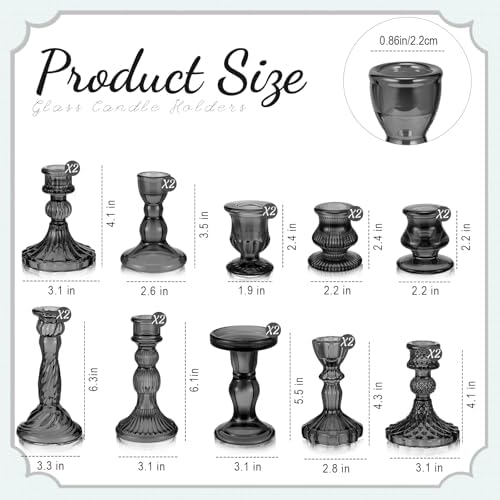 Mumufy 20 Pcs Glass Taper Candle Holders Assorted, Black - Image 2