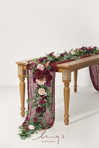 Ling's moment Flower Garland, 6FT Eucalyptus & Rose Marsala & Blush - Image 2
