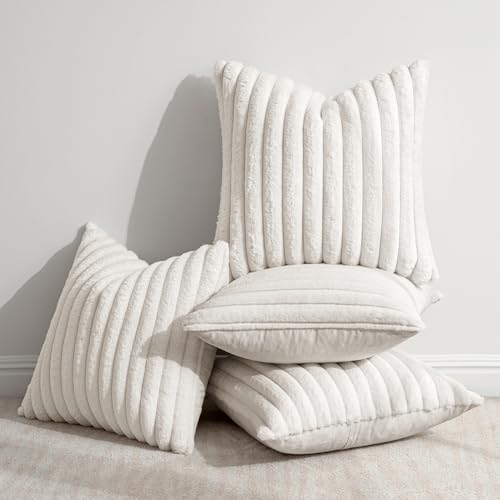 MIULEE Faux Fur Plush Decorative Throw Pillow Covers 20x20, Pure White - Image 4